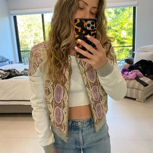 Rebecca Minkoff Snakeskin Leather Bomber Jacket